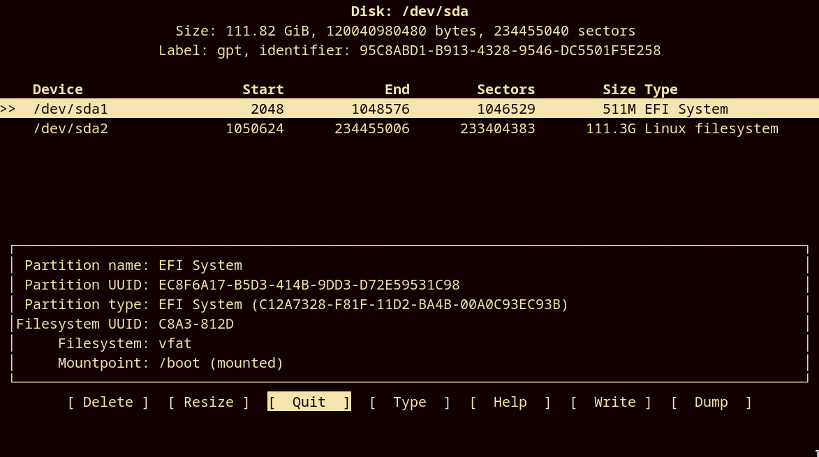 cfdisk screenshot